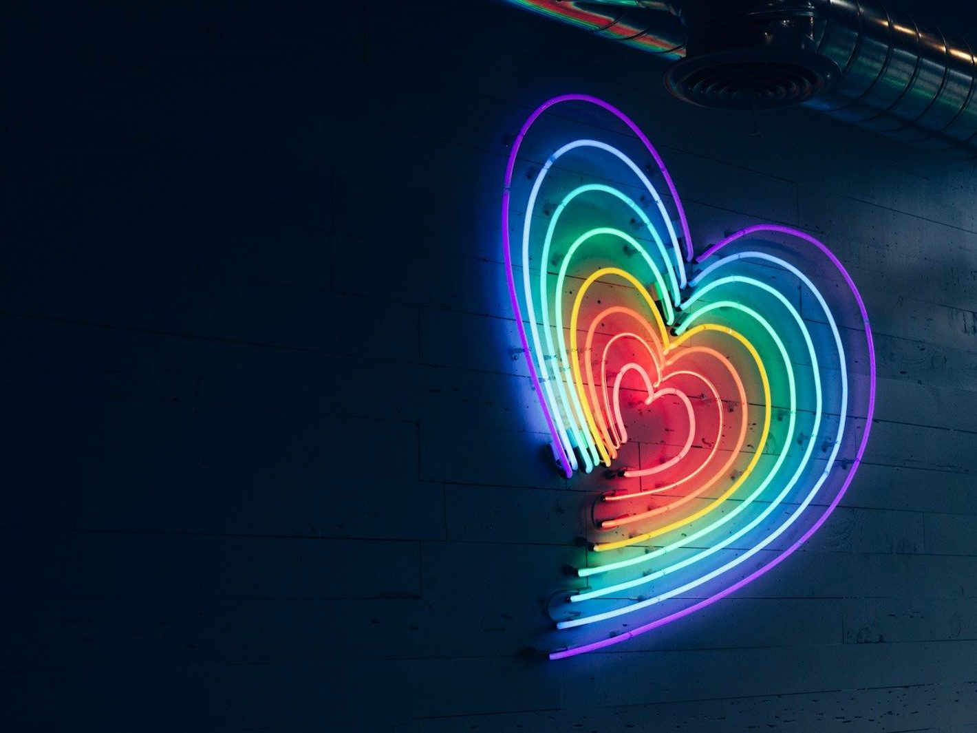 multicolored heart LED light on wall